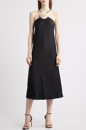 Lucy Paris Jonah Rosette Sleeveless Midi Dress in Black at Nordstrom Rack, Size X-Small