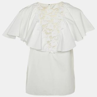 Giambattista Valli White Lace Trim Cotton Ruffled Top