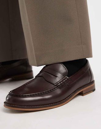 Asos Mocassini college marroni in pelle-Marrone