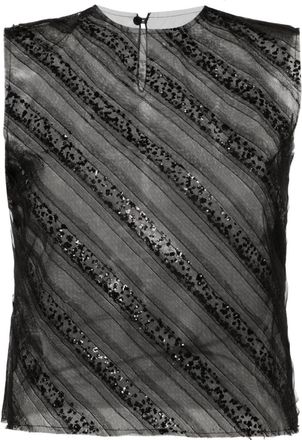 Viktor & Rolf sequined tulle tank top - women - Polyester/Recycled Polyester - S - Black