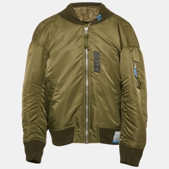 Miharayasuhiro Khaki Green Nylon Padded Zip-Up Bomber Jacket