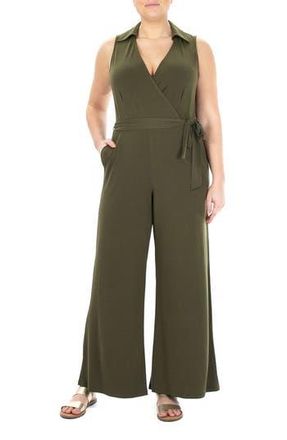 Nina Leonard Solid Tie Waist Jumpsuit in Dark Olive at Nordstrom Rack, Size X-Large