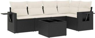 vidaXL Vidaxl - Set De Sof&aacute;s De Jard&iacute;n 6 Piezas Y Cojines Rat&aacute;n Sint&eacute;tico Negro