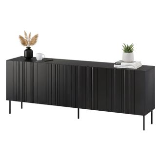 Dmora Aparador Gerace, Aparador De Sal&oacute;n Con Cuatro Puertas Batientes Y Compartimentos Interiores, Elevado Del Suelo, 201 X 42 X 75 Cm, Color Negro