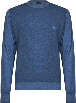 Etro Round-neck Truien - Heren - Ronde hals truien - Blauw - 2XL - Wol - Truien & Vesten