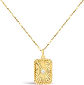 House of Brilliance 10K Yellow Gold Diamond Accent Rectangular Fluted Medallion Pendant Necklace