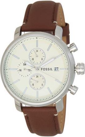 Fossil Rhett Multifunction Brown LiteHide Leather Watch in Silver at Nordstrom Rack