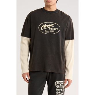 Honor The Gift Layered Just Be Long Sleeve Graphic T-Shirt in Black at Nordstrom, Size Xx-Large