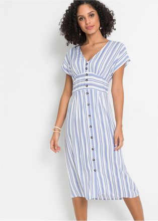 Bonprix Midikleid BONPRIX, Damen, Gr. 36, N-Gr, hellblau, wei&szlig; gestreift, Obermaterial: 100% Viskose, ausgestellt, Kleider Midikleid, f&uuml;r warme Tage, aus Visk