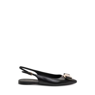 Ferragamo Ballerinas, female, Black, Size: 5 1/2 US New Vara Plate Slingback Ballerina
