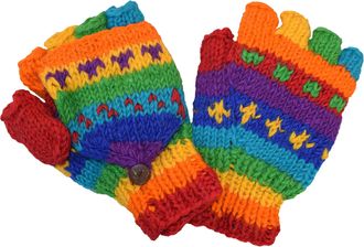 Gheri Woolen Knit Fleecelined Fingerless Gloves Convertible Mittens M