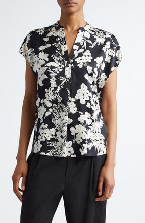 Vince Arboretum Floral Silk Top in Black at Nordstrom Rack, Size Large