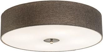 QAZQA Moderno Plaf&oacute;n R&uacute;stico Color Topo 50 Cm - Drum Jute Vidrio /textil /acero Redonda Adecuado Para Led Max. 4 X 40 Watt - Qazqa