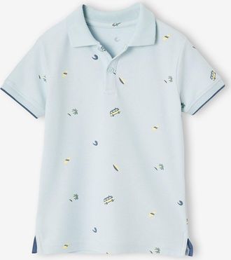 Vertbaudet Jungen Poloshirt mit Allover-Print himmelblau