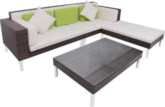 vidaXL Set Muebles De Jard&iacute;n 4 Piezas Y Cojines Rat&aacute;n Sint&eacute;tico Marr&oacute;n Vidaxl