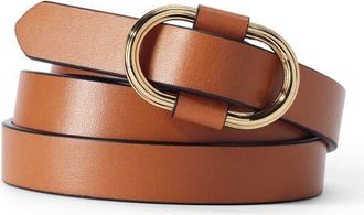 Lands End Adjustable Skinny Leather Belt in Cognac at Nordstrom, Size X-Large
