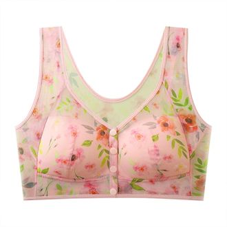 Generic Seamless Vest Style Bra for Women with Fixed Cups Floral Pattern, Push Up Effect, Ideal for All Day Comfort Pink