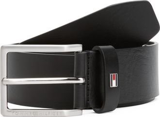 Tommy Hilfiger Lederg&uuml;rtel TOMMY HILFIGER ADAN 3.5 cm breit EXT, Herren, Gr. 11,5, schwarz, Rindsleder, unifarben, G&uuml;rtel Lederg&uuml;rtel, Metalllogopatch, Einfachdornsc
