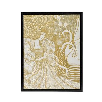 Artery8 Woman With Butterfly Pond Two Swans Framed Canvas Wall Art Print Toorop in Brown | Size: W24 x H32