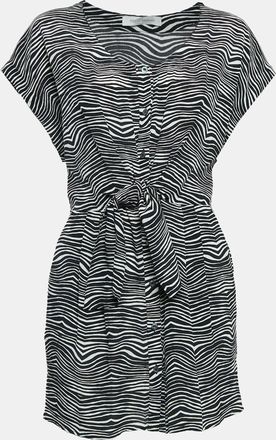 Balmain Black/white Printed Silk Waist Tie-Up Detail Mini Dress