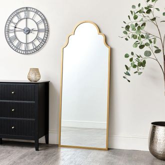Melody Maison Antique Brushed Gold Arched Wall Mirror 155cm X 60cm in Metallic Gold | Size: 155 cm X 60 cm
