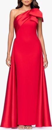 Betsy & Adam Bow One-Shoulder Mikado Gown in Red at Nordstrom, Size 14