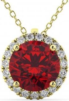 Allurez Halo Lab Ruby & Diamond Pendant Necklace 14k Yellow Gold (2.59ct)