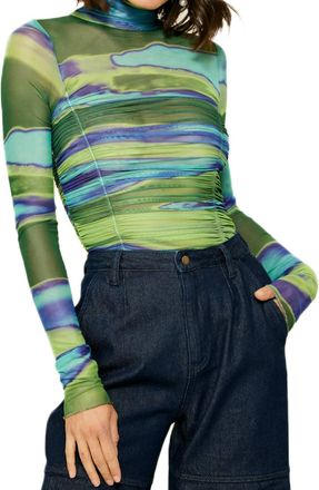 Line & Dot Joni Ruched Bodysuit Top In Blue