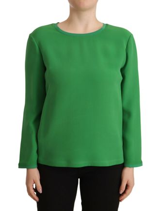 Armani Womens Long Sleeve Blouse Round Neck - Dark Green Silk - Size EU 38 (Womens)