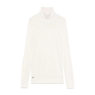 Ralph Lauren Ecru Fijngebreide Trui met Geribbelde Rolkraag - Dames - Coltruien - Beige - XL - Truien & Vesten
