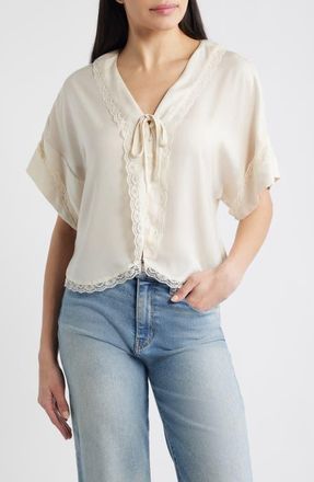 Wit & Wisdom Lace Trim Dolman Sleeve Top in Ecru at Nordstrom, Size X-Small