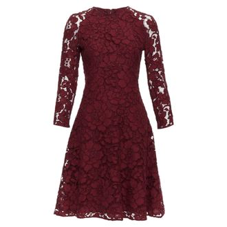 Oscar De La Renta Oscar De La Renta Lace Sheer Sleeves Fit Flare Dress