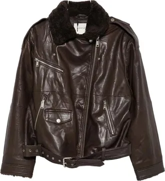 Gestuz Belted Shearling-collar Jacket