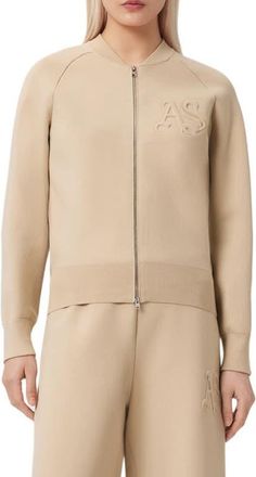 AllSaints Sonny Bomber Cardigan in Pebble White at Nordstrom, Size X-Small