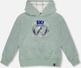 Deux par Deux Super Soft Hooded Brushed Jersey Sweatshirt with Graphic in Jade Green at Nordstrom, Size 24M