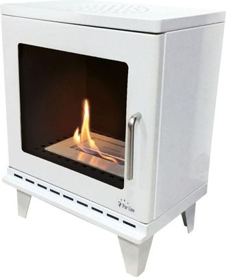 Purline Estufa De Etanol Dise&ntilde;o Cuadrado En Acero Blanco Y Puerta De Cristal Templado