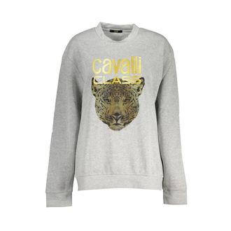 Cavalli Grijs Fleece Sweatshirt met Ronde Hals - Dames - Sweatshirts - Grijs - XS - Katoen - Hoodies & sweatvesten