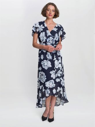 Gina Bacconi Womens Teresa Floral Chiffon Dress - Navy - Size 14 UK