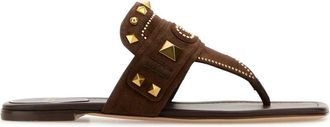 Valentino Garavani Brown Suede Plaster Caster Thong Slippers
