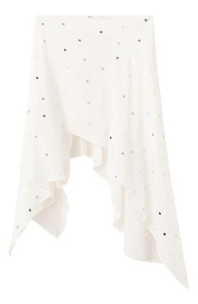 Mango Sequin Asymmetric Skirt in Off White at Nordstrom, Size Medium