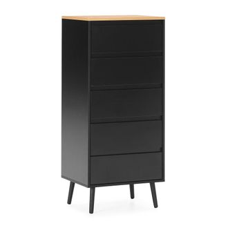 HOMN C&oacute;moda alta 5 cajones color negro