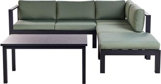 Beliani Beliani - 5 Seater Garden Sofa Set with Table Black Frame Glass Tabletop and Green Cushions Messina