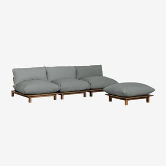Sklum Sof&aacute; Modular Reclinable De 3 Piezas Con Puff En Madera De Acacia Brina Sklum