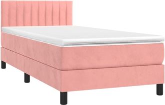 vidaXL Cama Box Spring Colch&oacute;n Y Led Terciopelo Rosa 80x200 Cm Vidaxl