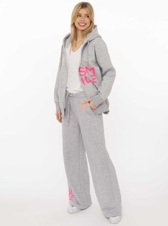 Zwillingsherz Sweathose ZWILLINGSHERZ Alissa, Damen, Gr. L/XL, N-Gr, graumeliert, Sweatware, Obermaterial: 50% Baumwolle, 50% Polyester, Hosen Sweathose, mit Print 