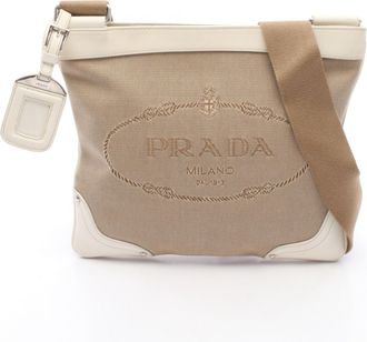 Prada Logo Jacquard Canvas Leather Shoulder Bag