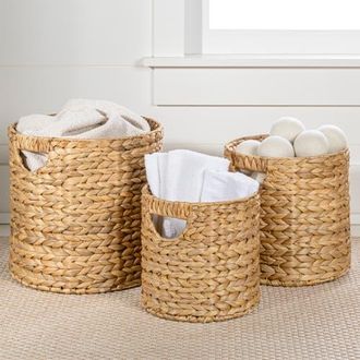 Happimess Avery Bohemian Cottage Handwoven Hyacinth Cylinder Nesting Baskets with Handles, in Natural at Nordstrom