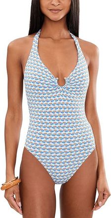 Seafolly Mala Ring Front Halter One-Piece Womens Swimsuits One Piece Powder Blue : AUS 16 (US Womens 12), Elastane/Nylon
