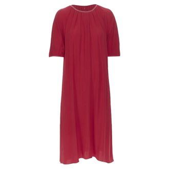 Marni 2019 red viscose crepe white overstitched pleated casual dress IT38