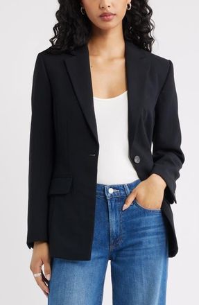 Open Edit Curator Crepe Fitted Blazer in Black at Nordstrom, Size Xx-Small